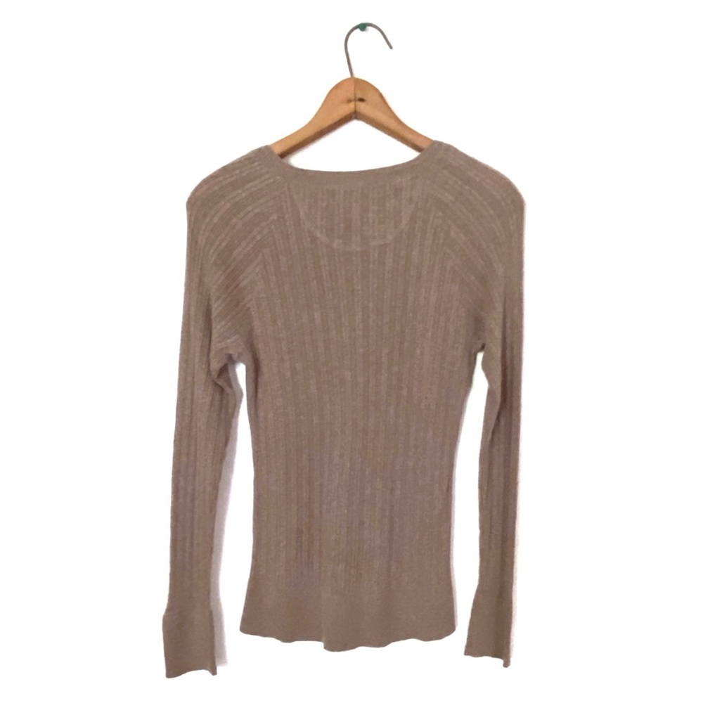 Mossimo Ribbed Henley Sweater Tan Brown Long Sleeve Knit Top Preppy Popover L - Picture 15 of 16